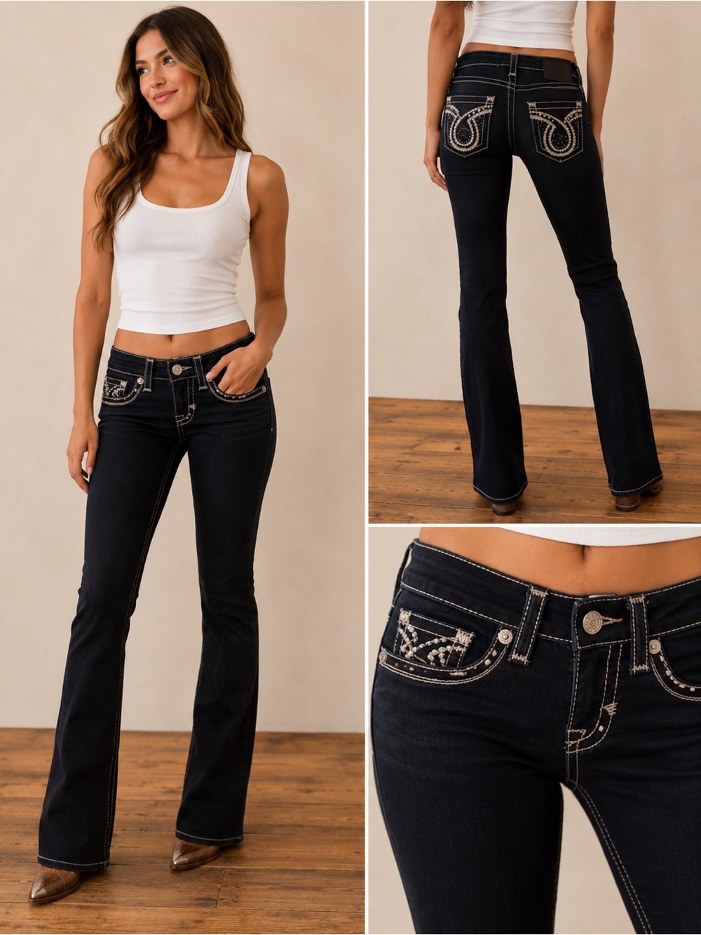 🔥 Big Star Bootcut Jeans Dark Wash Studded Pocket Size 25, 31” inseem